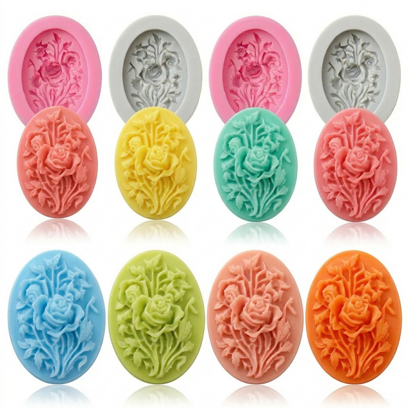 Soap Making Ins - 花の形をしたシリコンモールド4個、簡単に型抜きでき、再利用可能なシリコンモールド、夏の手作り石鹸作りに最適、また、その他の用途にも適しています。