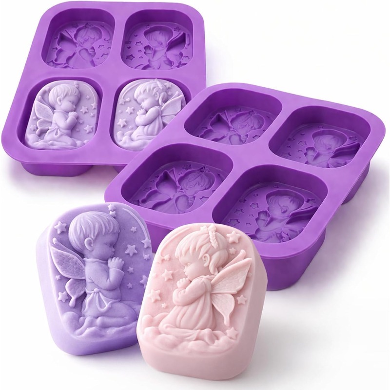 Soap Making Kit For Beginners - 天使のシリコンモールド、石鹸作り用品、祈る妖精の赤ちゃんデザイン、手作りキャンドル、ローション、バスボム、樹脂、アイスキューブ、ケーキ用